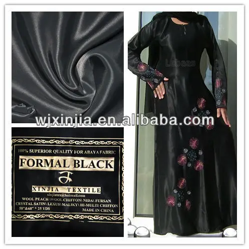 Muslim garment abaya formal black crystal satin fabric