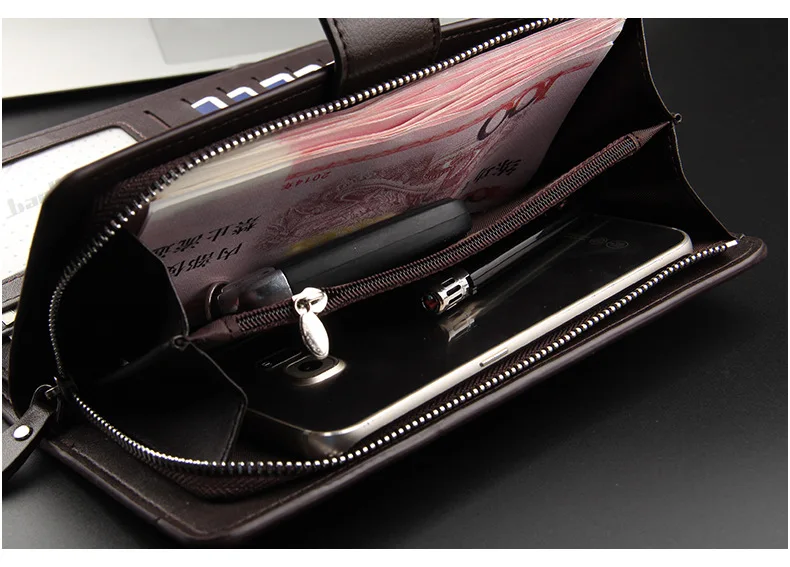 Baellerry PU leather long section zipper cell phone wallet for men,male clutch wallets with handle strap