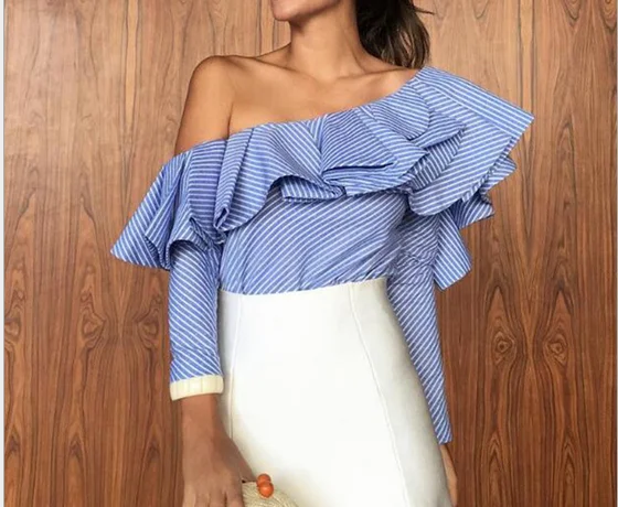 New Fashion Cool Printing Lady Tops Short Lotus Big Flower Side Off Shoulder Women T shirt