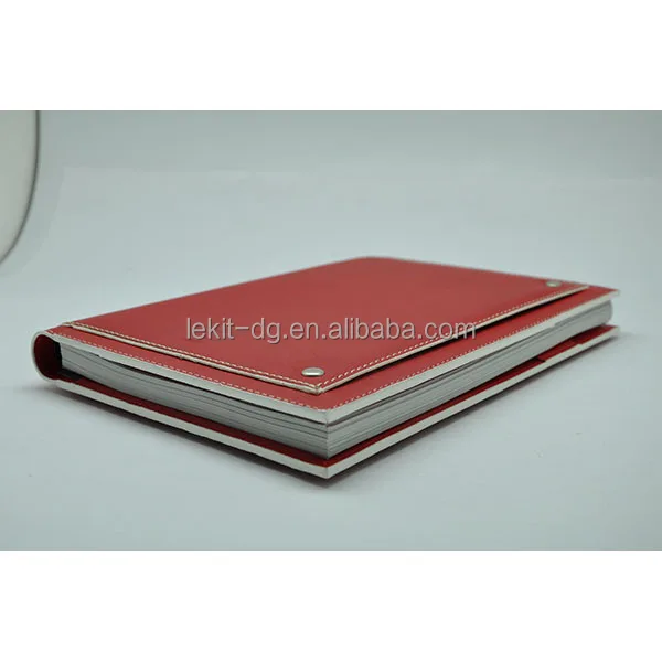 Red pu leather cover double wire notebook with large pouch