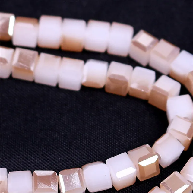 4/6/8mm Faceted Cut Crystal Glass Beads Square electroplating color Beads For Jewelry Making