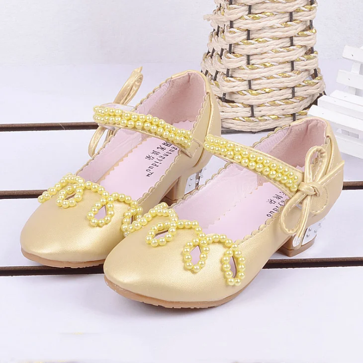 
YY10260S Latest design high heel solid color pearl decoration princess shoes kids children 