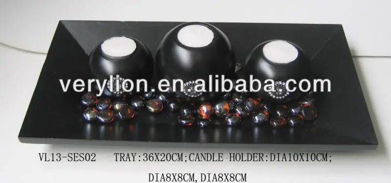 Unique Gift Real Tree Wooden Birch Tealight Candle Holders Wooden candle holder With Rectangle Tray And Glass Beads