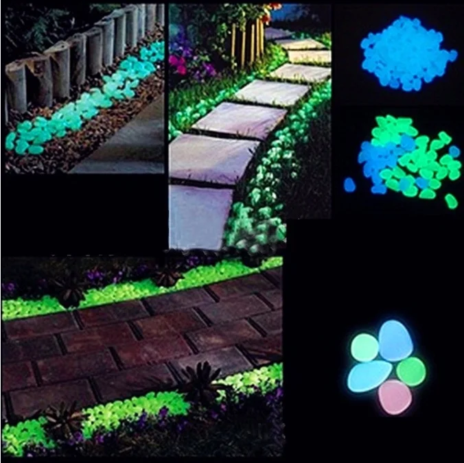 100pcs Luminous Stones Glow In The Dark Pebbles Garden Fish Tank Flower Pot Decoration Crafts Romantic Wedding Party Supplies