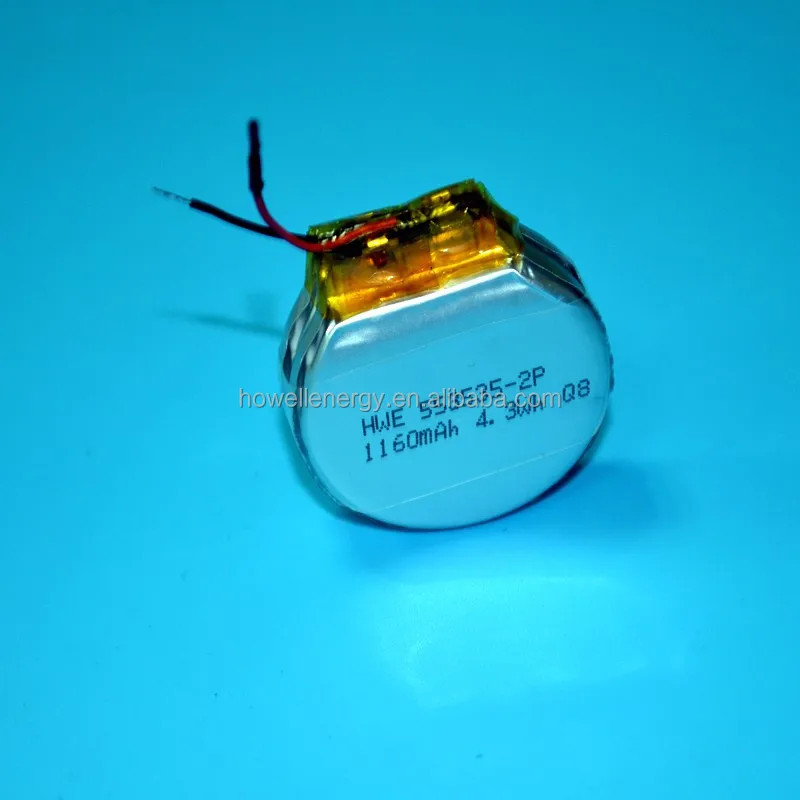 OEM electric wrist watch round lipo battery 553535 3.7V 1160mAh round rechargeable lithium polymer battery