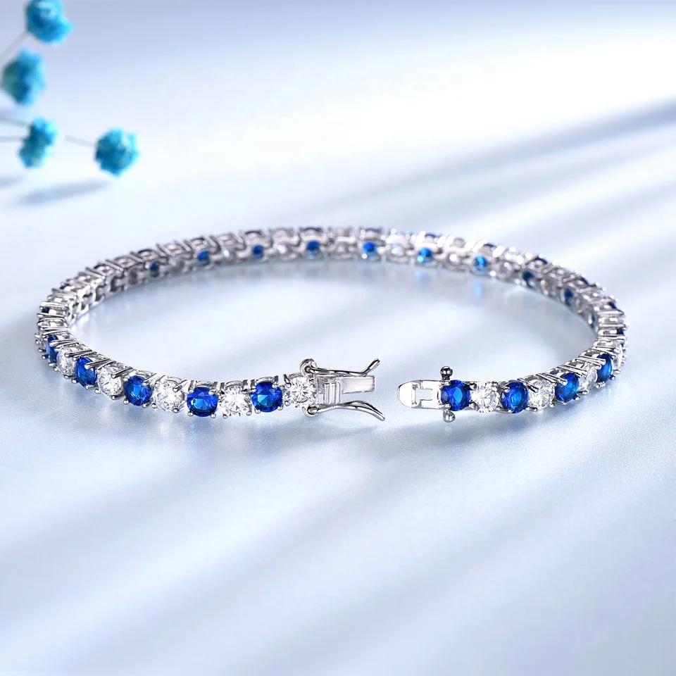 Luxury Created Nano Blue Sapphire Bracelet Women 925 Sterling Silver Jewelry Romantic Classic Wedding Fine Jewelry