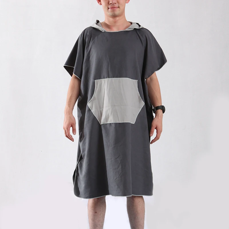 Wholesale Custom Microfiber Adult Bath Robe Hooded Change Surf Poncho Beach Towel with Hoodie