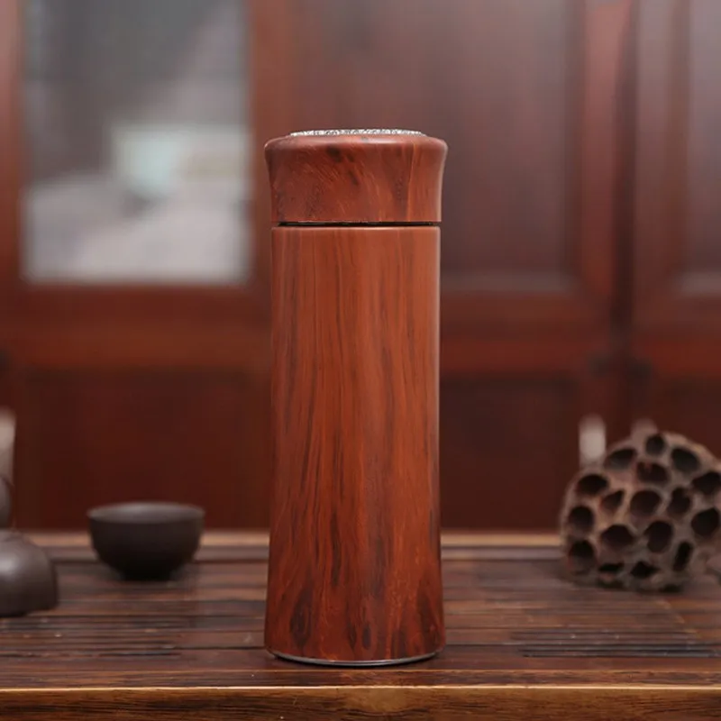 Business Traditional Wood Grain Purple Sand Liner Stainless Steel Thermos Vacuum Flask Thermos Cup Water Bottle