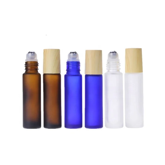 10ml amber blue clear empty glass long and thin roll-on bottle with plastic cap with bamboo pattern/ deodorant bottle packaging
