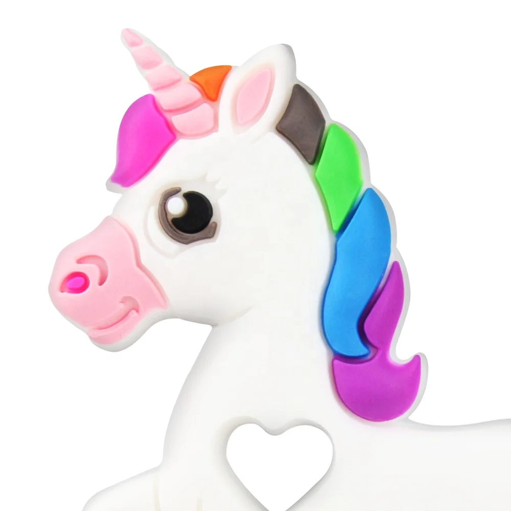 Wholesale Funny Unique Gift Cute Safety Unicorn Animal Horse Shape BPA Free Silicone Soft Toys Baby Teether