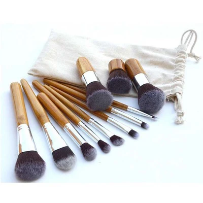 
11 pcs beige color makeup brush set eye make up brush bamboo handle makeup brush 