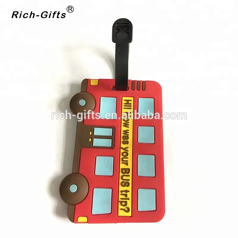 Customized 3D cartoon bus LOGO PVC luggage tags for ssouvenir Travler(RL-0010)