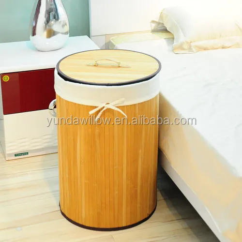 Оптовая продажа, круглые бамбуковые складные корзины для белья, натуральные