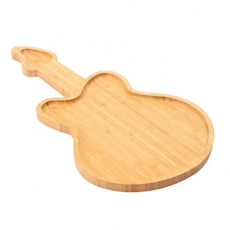 Japanese decorative guitar shaped bamboo dining kids serving tray, wooden food baby plate