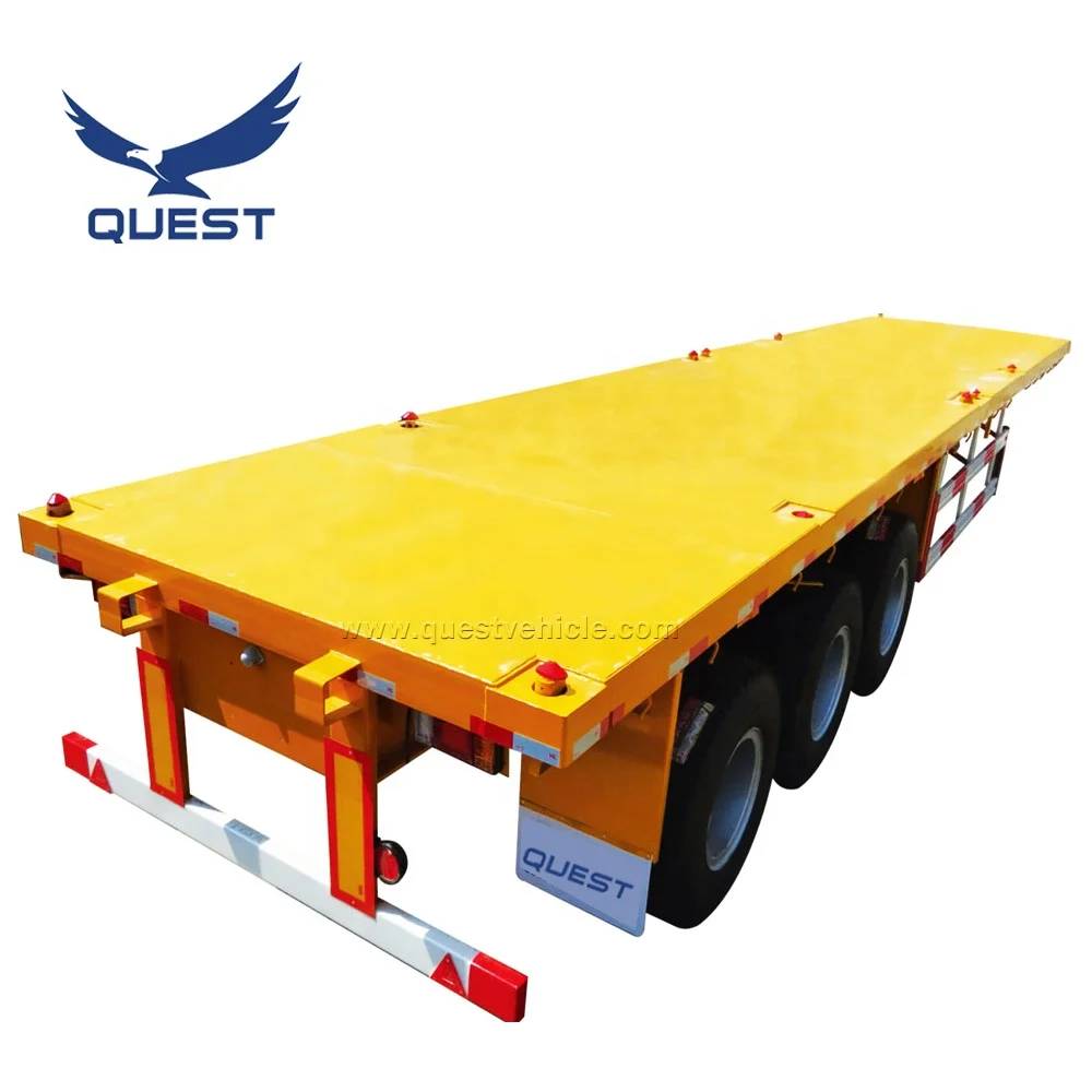 QUEST Tri-Axles 20ft 40feet 50Ton flat bed chassis Flatbed 40 Ft Container Semi Trailer For Sale