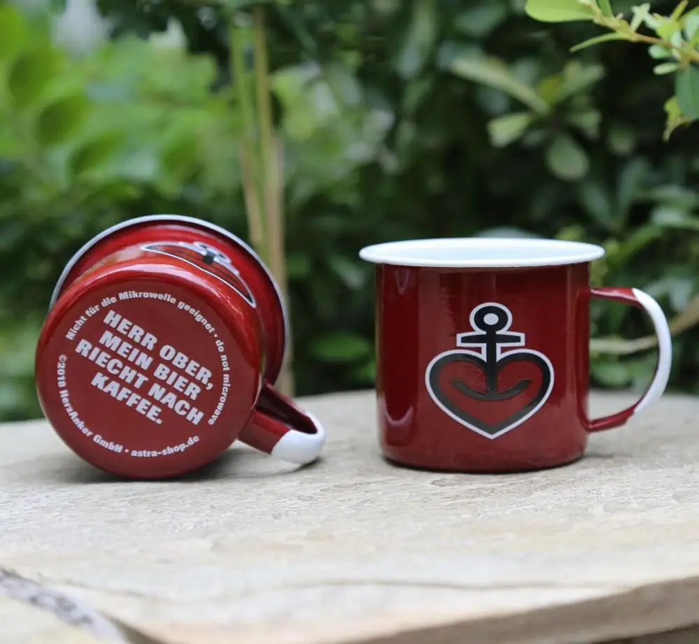 12oz panton color 188c enamel mug with white painted handle