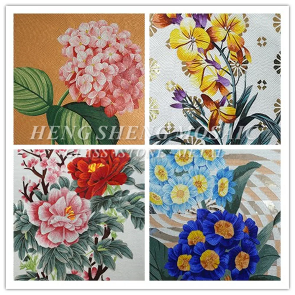 latest design flower picture mosaic mural pattern decorative wall arts