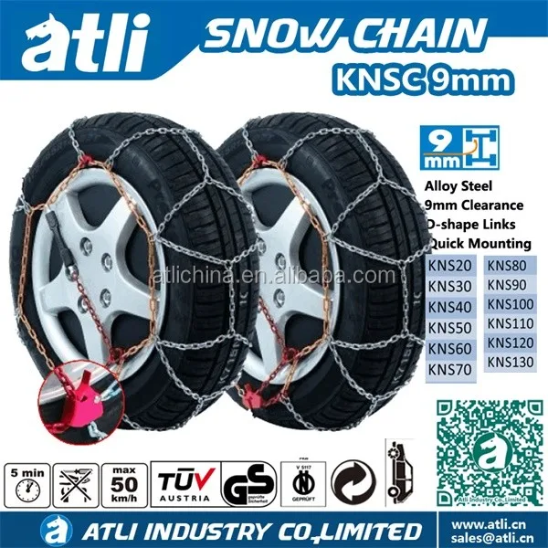 ATLI 9mm KNS steel quick mounting diamond car tire chains with TUVGS ONORM V5117 Certificate