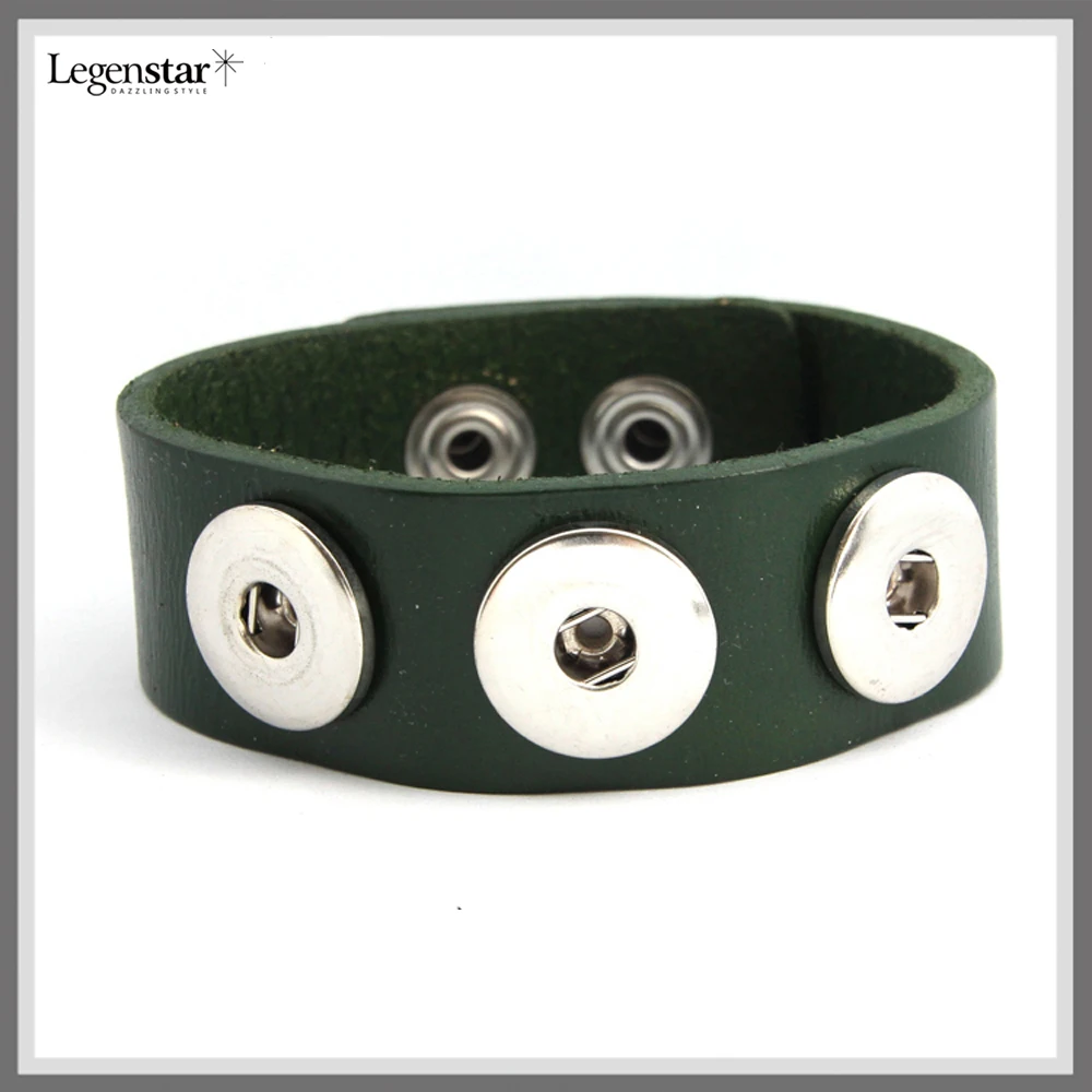 Classic White Genuine Leather 18mm Snap Button Charm Bracelet For Women