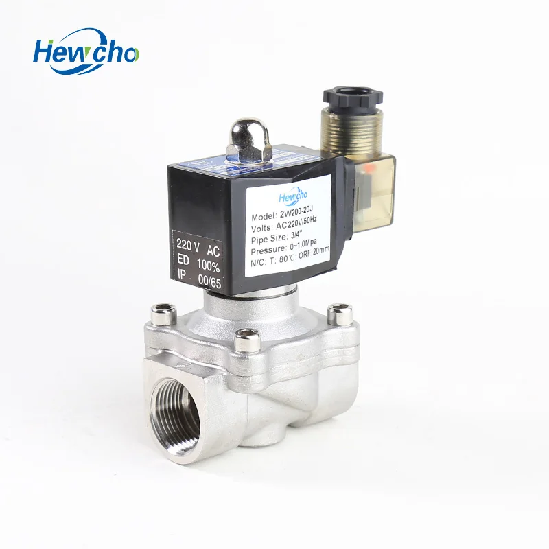 
Hewcho 2W200 20 AC220V SS304 Solenoid Valve for water with connector 