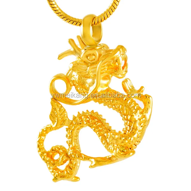 Hot Sale Gold 316L Stainless Steel Chinese Dragon Cremation urn Pendant Hold Ashes Memorial Keepsake Jewelry