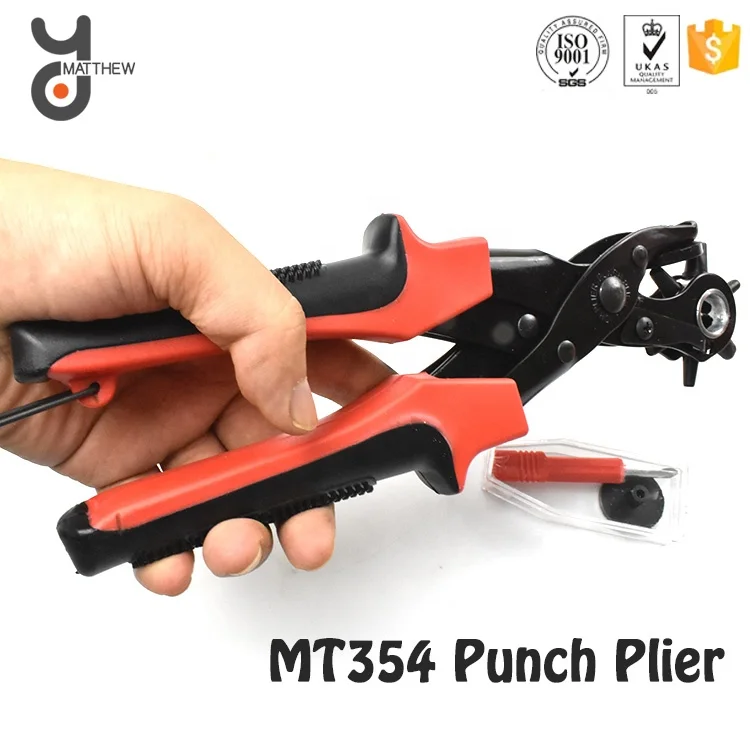 Leather Belt Paper Ticket Hole Punch Plier with Six Different Punch Heads