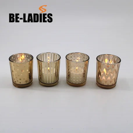 Sparkled gold finish  glass candle holder  , decorative candle holders