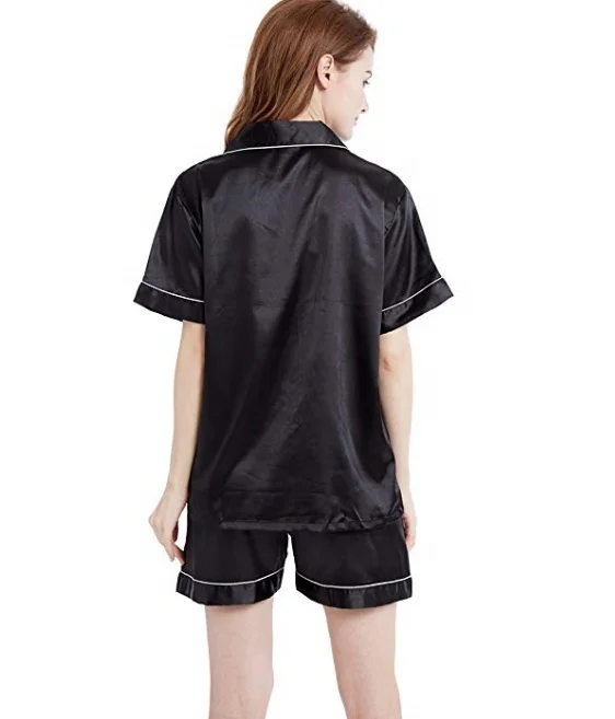 Womens Satin Silk Pajama Sets Short Sleeve Pyjama Sleepwear Homewear Night Wear Robe