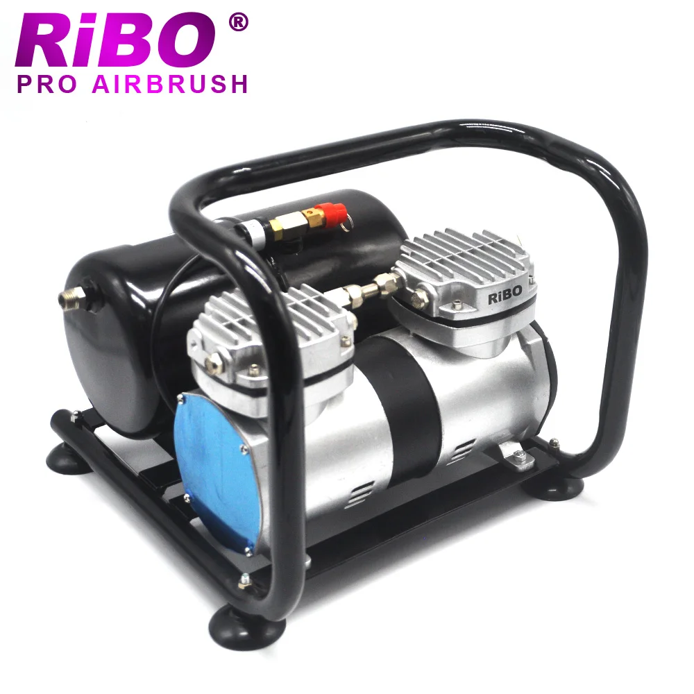 High pressure airbrush compressor with two cylinders and tank and frame