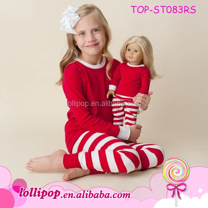 Wholesales Solid Top And Heather Grey Stripes Pant and T shirt 2 Piece Set Cute American Girl Boy 18 Inch Doll Pajamas