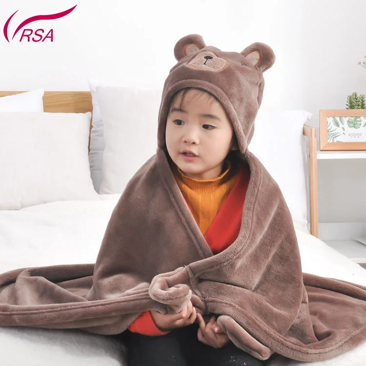 
2019 Fashion Wholesale Baby Cartoon Animal Design Flannel Children Newborn Hat Hooded Blanket Baby 