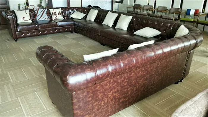 Customized Tufted Chesterfield Linen Upholstery 7 Seat Sectional Sofa Set In Living Room