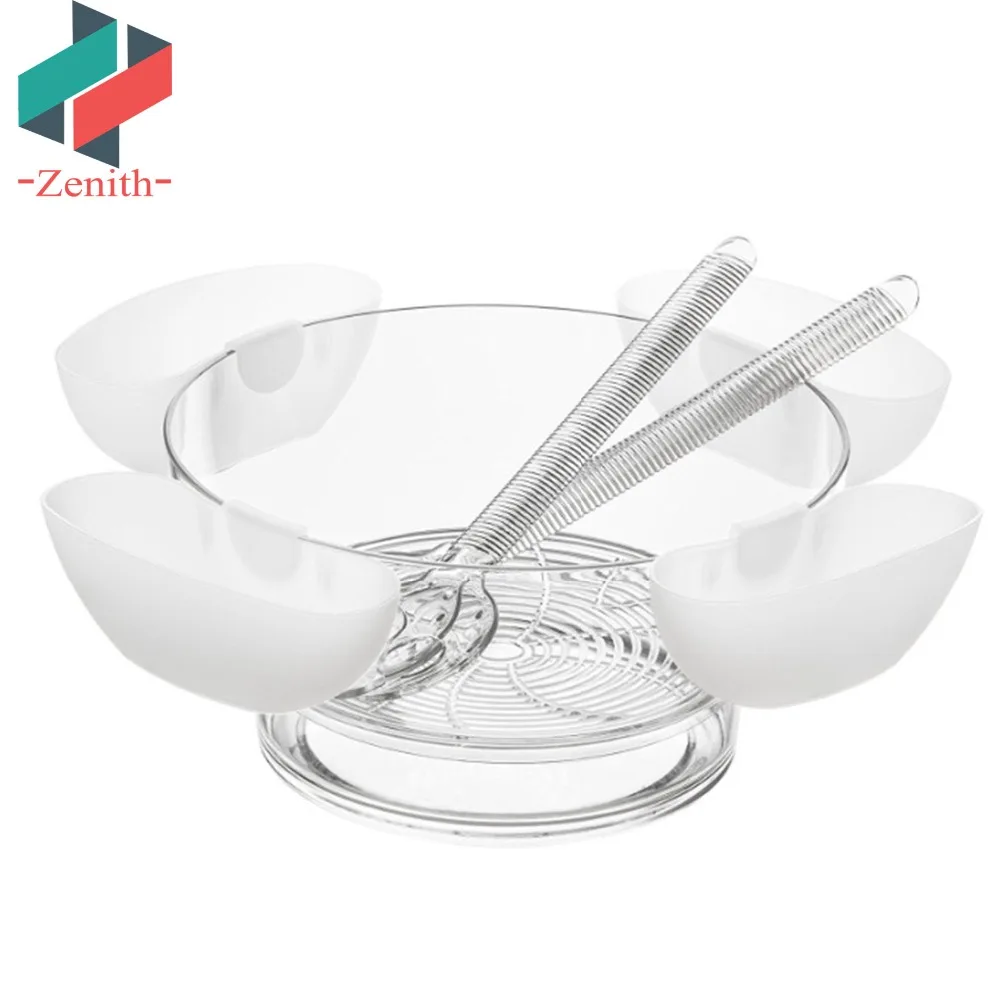 ZNK00004 F LFGB Passed Salad on Ice with 4 Floating Salad Cups and Serving Spoon Clear Salad Bowl Set