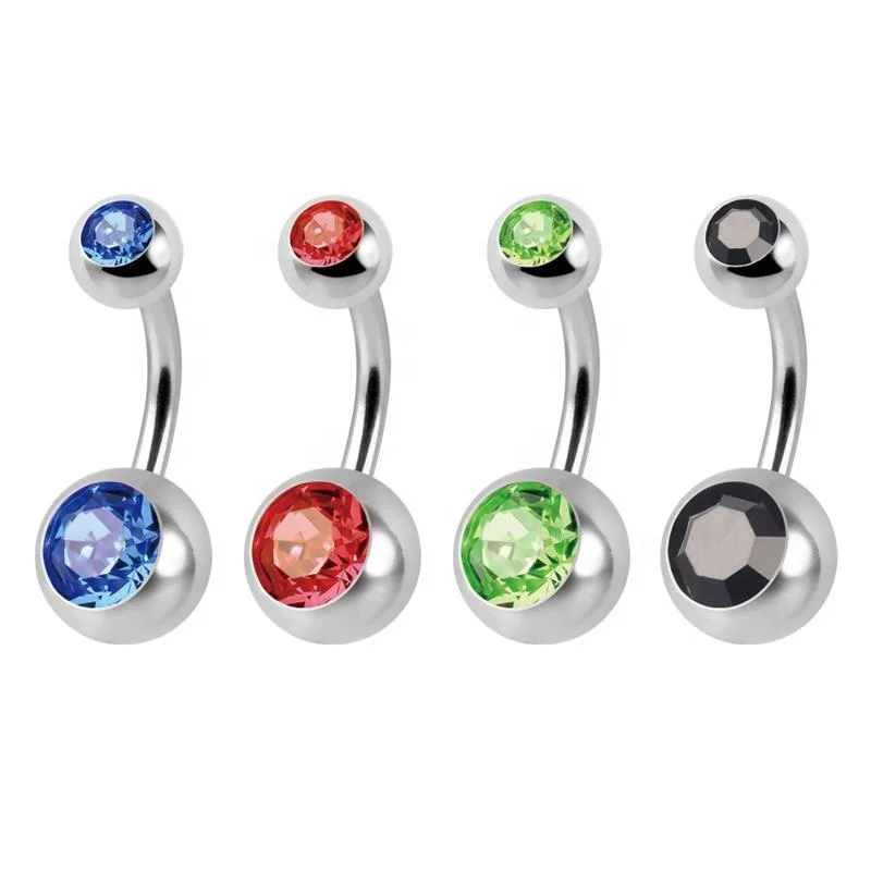 Fashion piercing naval ring jewelry double bezel set belly button ring wholesale