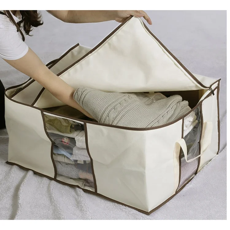 Hot Sale Beige PVC Window Zipper Blanket Quilt Packaging Bag Durable Foldable Storage Bag for Clothing Wardrobe Applicable