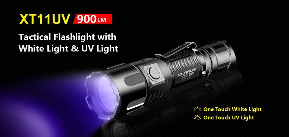 Klarus XT11UV Flashlight XP-L V3 365nm UV max 900LM Rechargeable Torch
