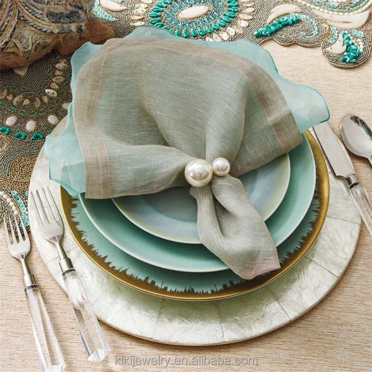 Оптовая продажа, элегантные жемчужные кольца для салфеток в слоновой кости и золотом держателе для салфеток или кольцо для ресторана