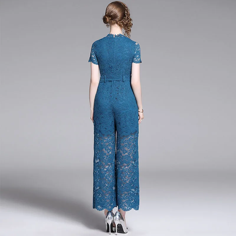 Женский кружевной комбинезон SR6548078, узкий повседневный комбинезон с высокой талией и широкими штанинами, лето 2019