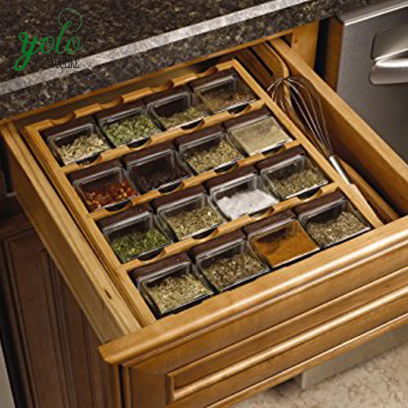 
Eco Friendly Kitchen Display Organizer Natural Bamboo Wall-Mounted Test Tube Spice Rack Holder With 16-Cubes 