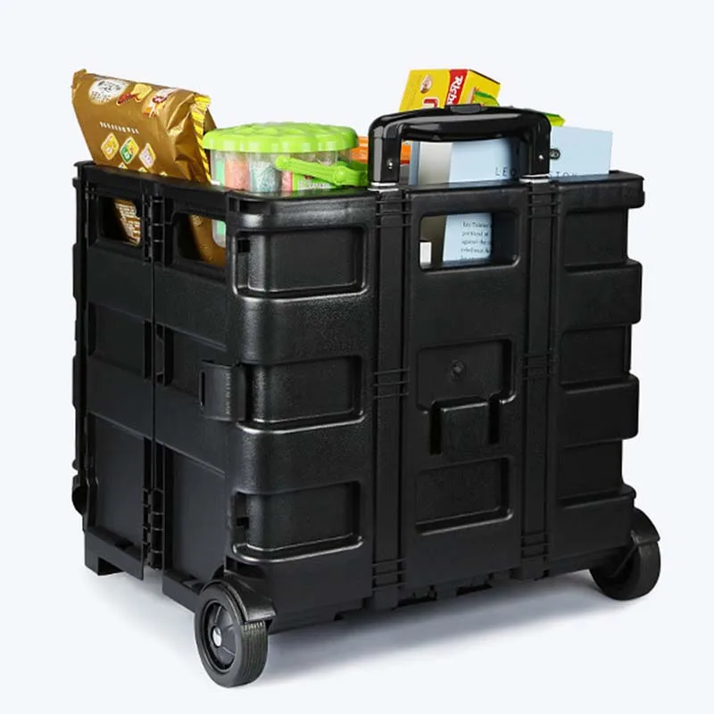 Grocery Car Trunk Collapsible Storage Baskets Folding Shopping Plastic Supermarket Trolley With Wheels