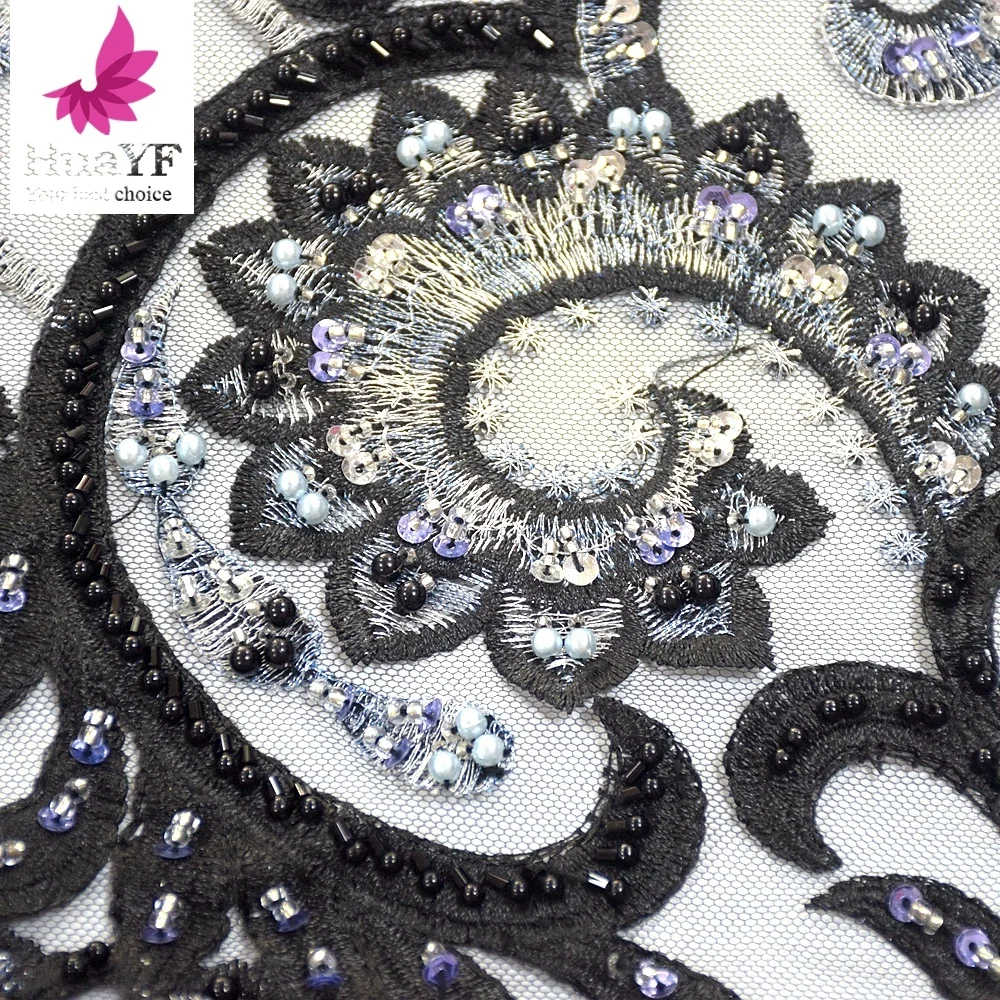 New product 2019 black sequins tulle beaded lace fabric african dresses embroidery designs for women  HY1000-4