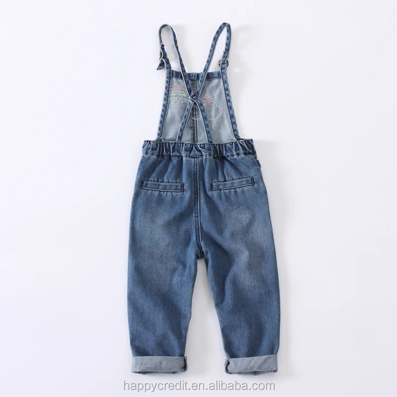 
Custom Embroidered Rainbow Cloud Buckle Up Bib Denim Overalls for Girls 
