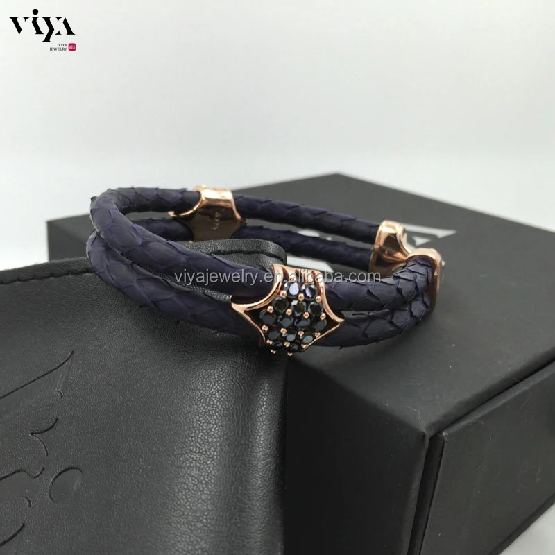 2016 Classic Black Leather Stingray Cord Bracelet Men Cuff Bangle Wristband