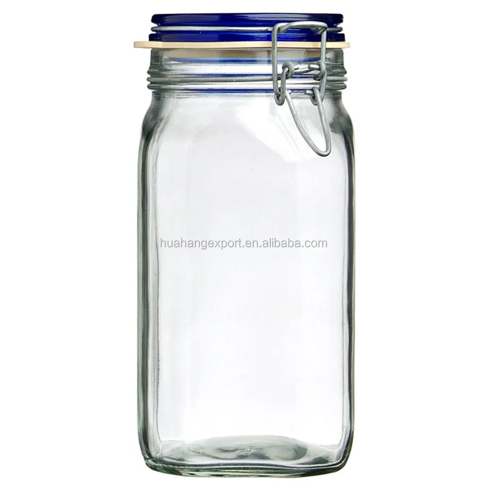 
Sealed large square glass storage jar with clamp lid 1L 2L 