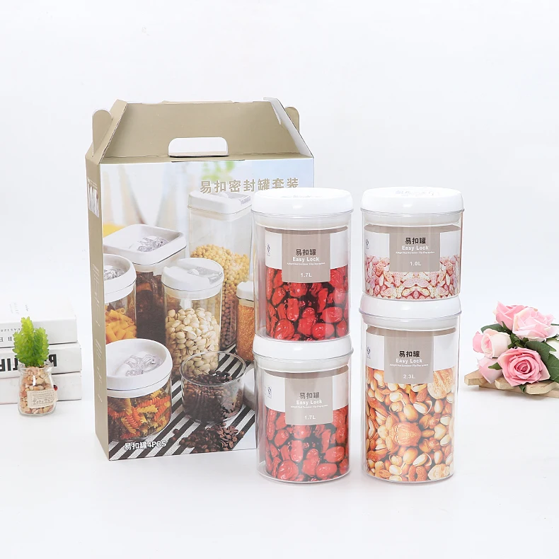 Круглый прозрачный контейнер на заказ герметичный для хранения сухой пищи 4 шт. в комплекте