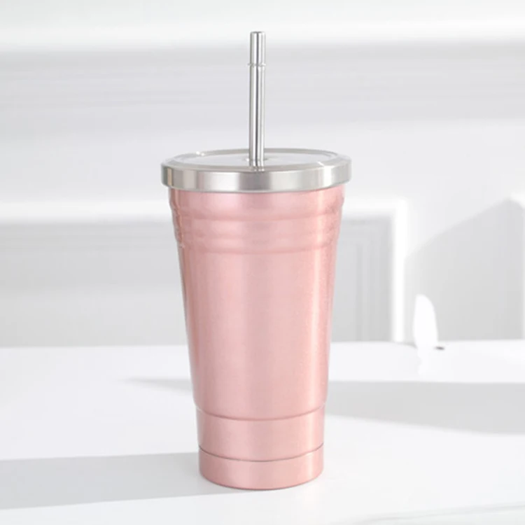2023 New Design Double Wall Stainless Steel Vacuum Coffee Straw Cup