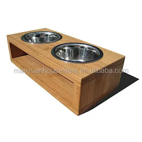Surdy Bamboo Elevated Pet Dog Feeder with Metal Bowl