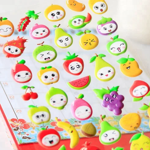 3D Mini Cartoon Puffy Stickers Children Animal Fruit Vegetable Kids Toys