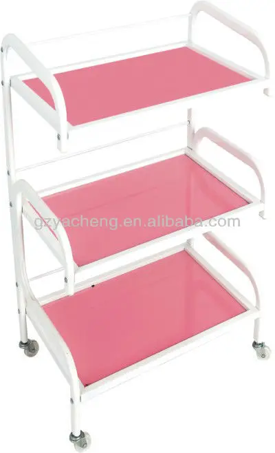 Metal and glass pink color beauty salon drawer trolley