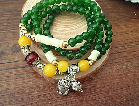 Natural Green Agate Bracelets for Women Round Crystal Tiger pedant Stone Multilayer Jade Bracelet Jewelry Accessories